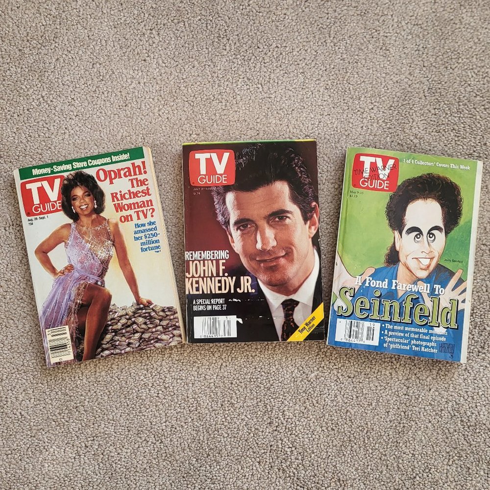 TV Guide Magazine (3) 1989 Oprah 1999 Kennedy 1998 Seinfeld Covers